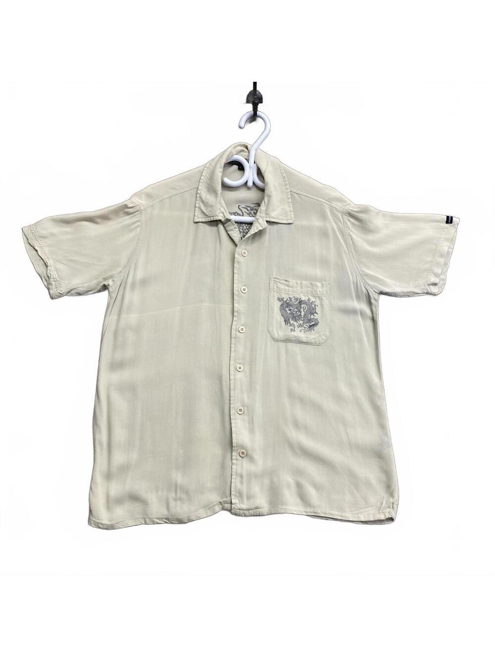 VTG Y2K President Stone Mens Short Sleeve ButtonUp Dragon Shirt Rayon Size Small